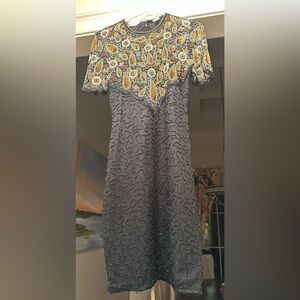 Laurence Kazar Black Dress with Multicolor Paisley Sequined Bodice